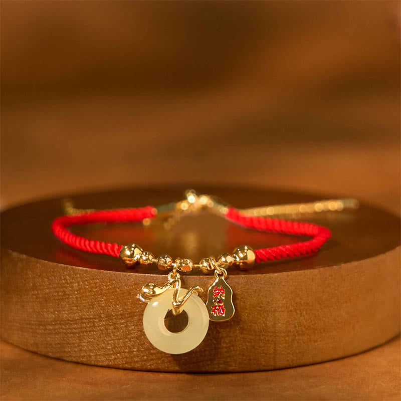 Nimara Ritual Copper Plated Gold Jade Peace Buckle Fu Character Year Of The Snake Red String Luck Bracelet