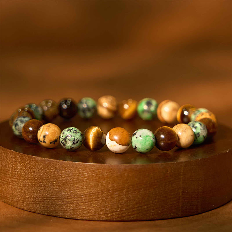 Nimara Ritual Natural Picture Jasper Turquoise Tiger Eye Mix And Match Beads Protection Bracelet