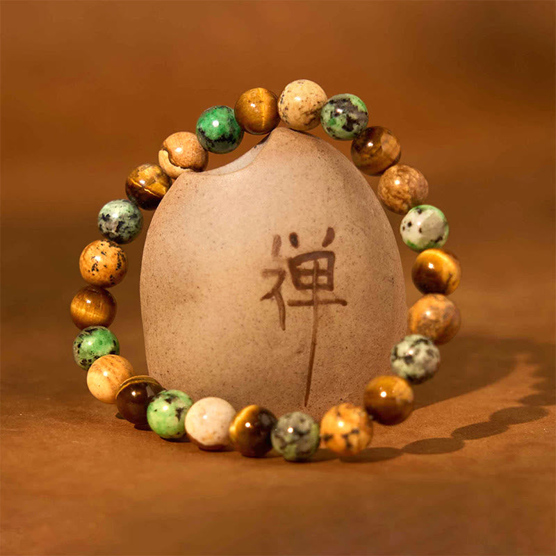 Nimara Ritual Natural Picture Jasper Turquoise Tiger Eye Mix And Match Beads Protection Bracelet