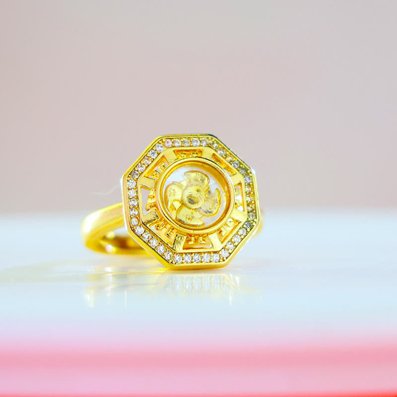 Nimara Ritual Gold Plated Copper Windmill Feng Sheng Shui Qi Luck Wealth Adjustable Ring