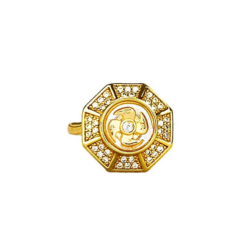 Nimara Ritual Gold Plated Copper Windmill Feng Sheng Shui Qi Luck Wealth Adjustable Ring