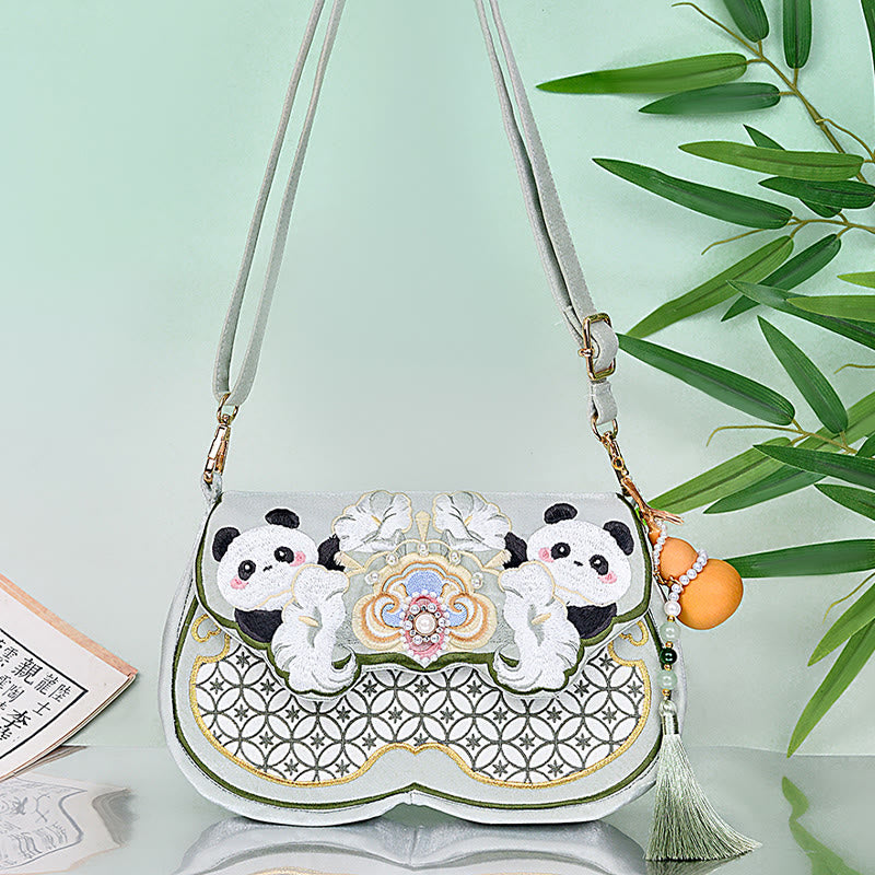 Nimara Ritual Panda Flowers Gourd Pendant Shoulder Bag Crossbody Bag
