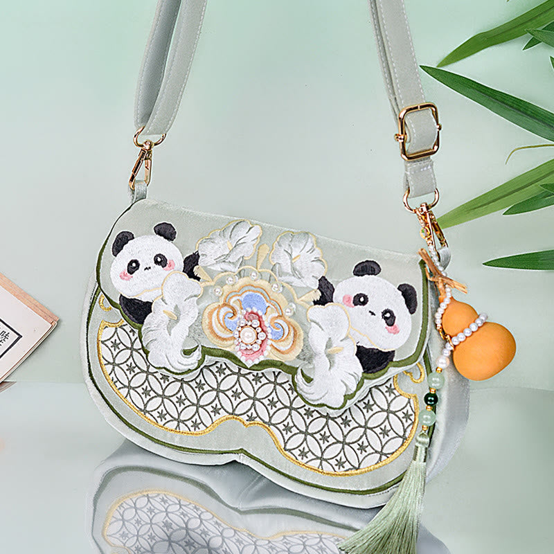 Nimara Ritual Panda Flowers Gourd Pendant Shoulder Bag Crossbody Bag
