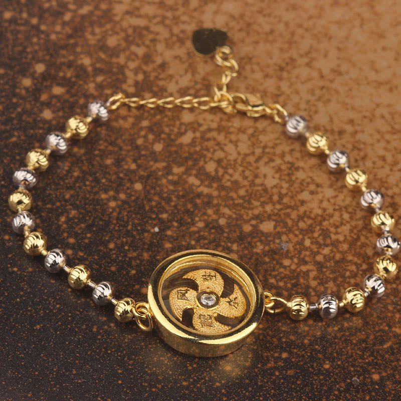 Nimara Ritual Feng Sheng Shui Qi Copper Brass Rotatable Windmill Bead Protection Braided Bracelet