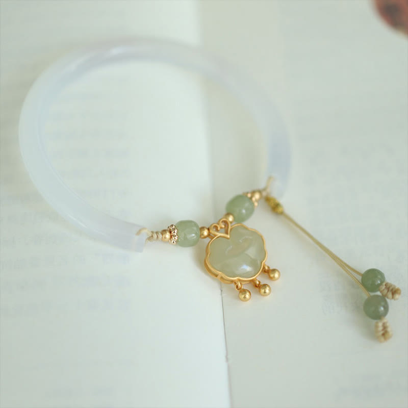 Nimara Ritual Chalcedony Hetian Jade 925 Sterling Silver Auspicious Cloud Ruyi Lock Harmony Cuff Half Bracelet Bangle