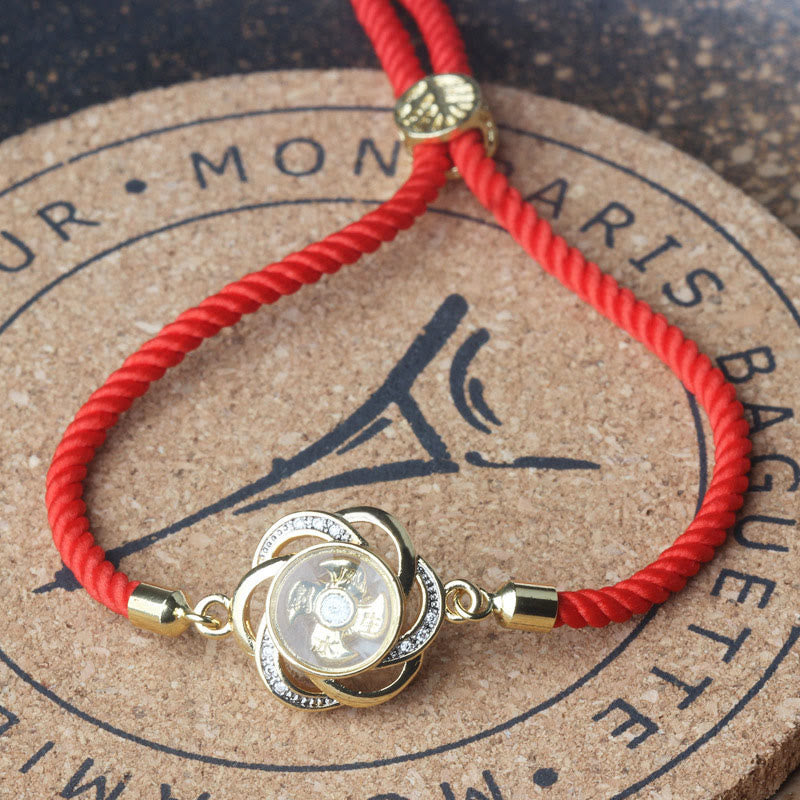 Nimara Ritual Rotatable Plum Red String Copper Brass Windmill Feng Sheng Shui Qi Protection Braided Bracelet