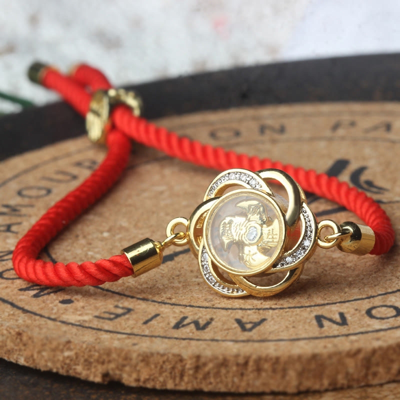 Nimara Ritual Rotatable Plum Red String Copper Brass Windmill Feng Sheng Shui Qi Protection Braided Bracelet
