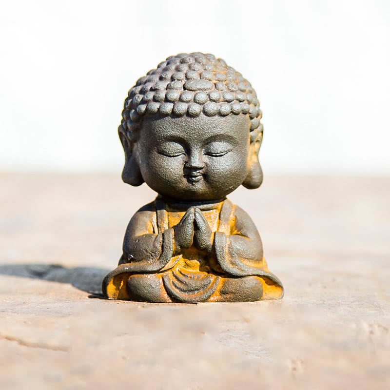 Nimara Ritual Small Meditating Buddha Iron Powder Rust Cast Resin Statue Home Decoration