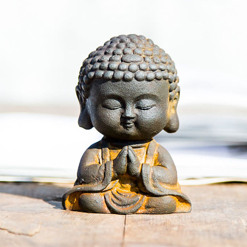 Nimara Ritual Small Meditating Buddha Iron Powder Rust Cast Resin Statue Home Decoration