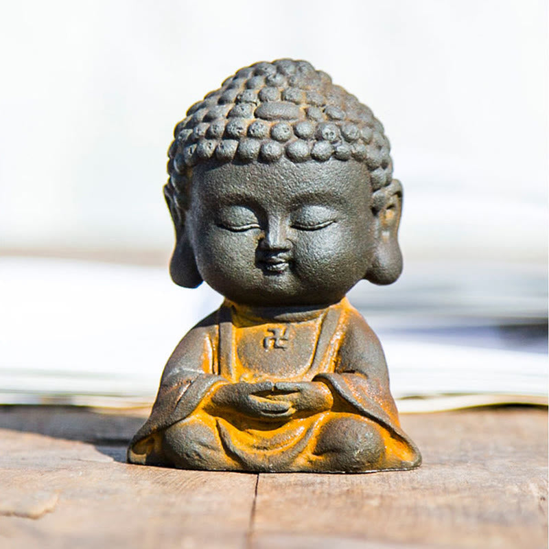 Nimara Ritual Small Meditating Buddha Iron Powder Rust Cast Resin Statue Home Decoration