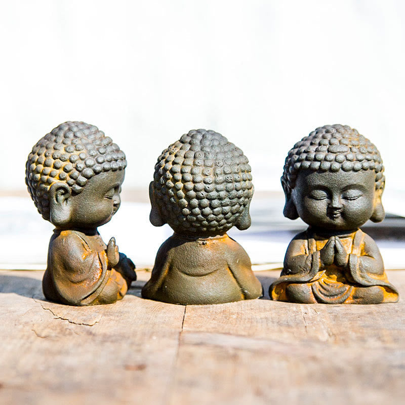 Nimara Ritual Small Meditating Buddha Iron Powder Rust Cast Resin Statue Home Decoration