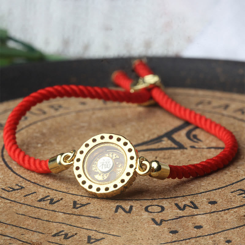 Nimara Ritual Copper Brass Color Rotatable Windmill Feng Sheng Shui Qi Fu Red String Faith Braided Bracelet