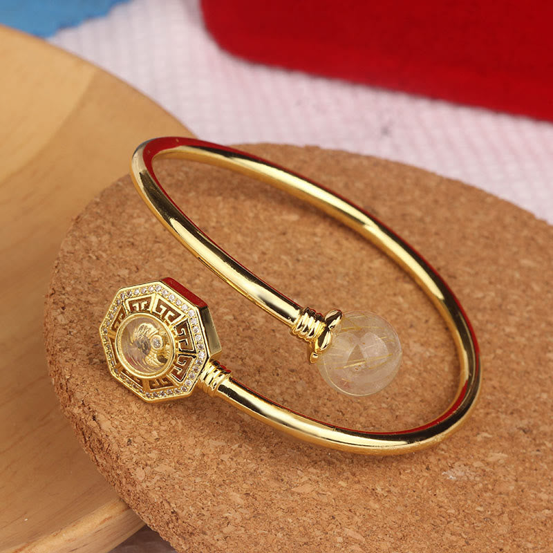 Nimara Ritual Rutilated Quartz Copper Brass Rotatable Windmill Feng Sheng Shui Qi Courage Bracelet Bangle