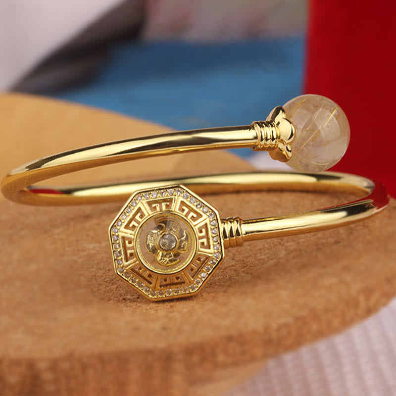 Nimara Ritual Rutilated Quartz Copper Brass Rotatable Windmill Feng Sheng Shui Qi Courage Bracelet Bangle