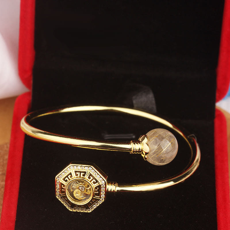 Nimara Ritual Rutilated Quartz Copper Brass Rotatable Windmill Feng Sheng Shui Qi Courage Bracelet Bangle