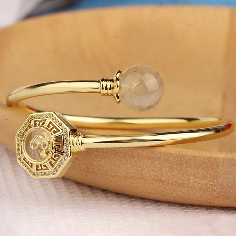Nimara Ritual Rutilated Quartz Copper Brass Rotatable Windmill Feng Sheng Shui Qi Courage Bracelet Bangle