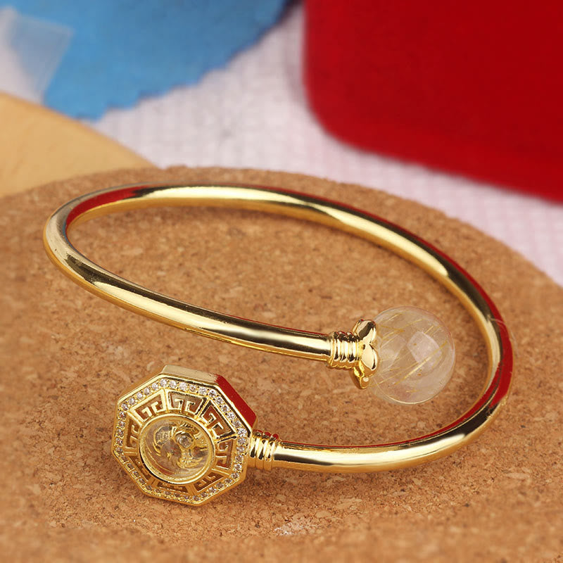 Nimara Ritual Rutilated Quartz Copper Brass Rotatable Windmill Feng Sheng Shui Qi Courage Bracelet Bangle