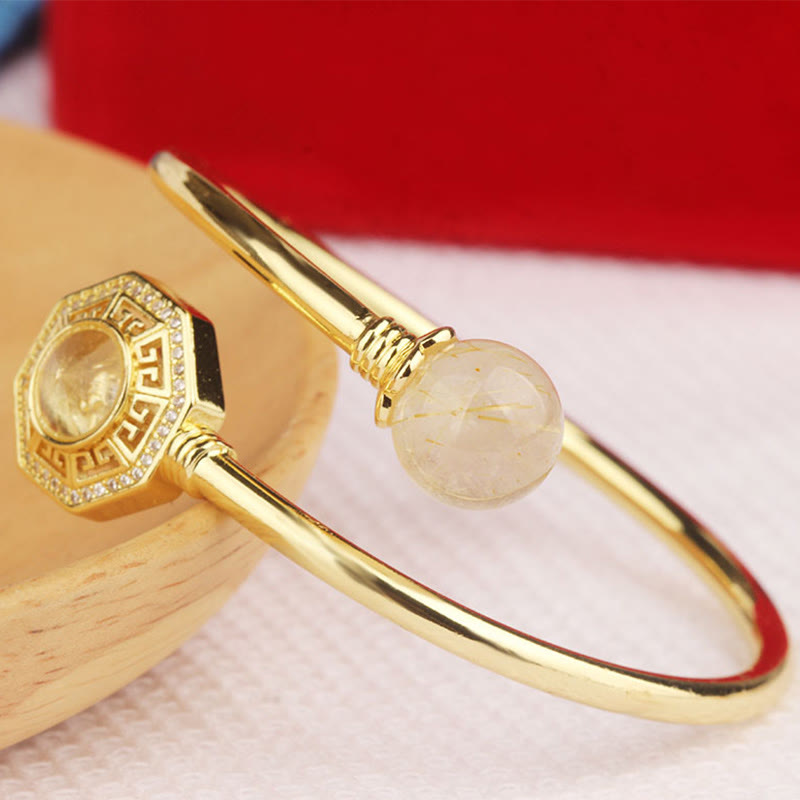 Nimara Ritual Rutilated Quartz Copper Brass Rotatable Windmill Feng Sheng Shui Qi Courage Bracelet Bangle