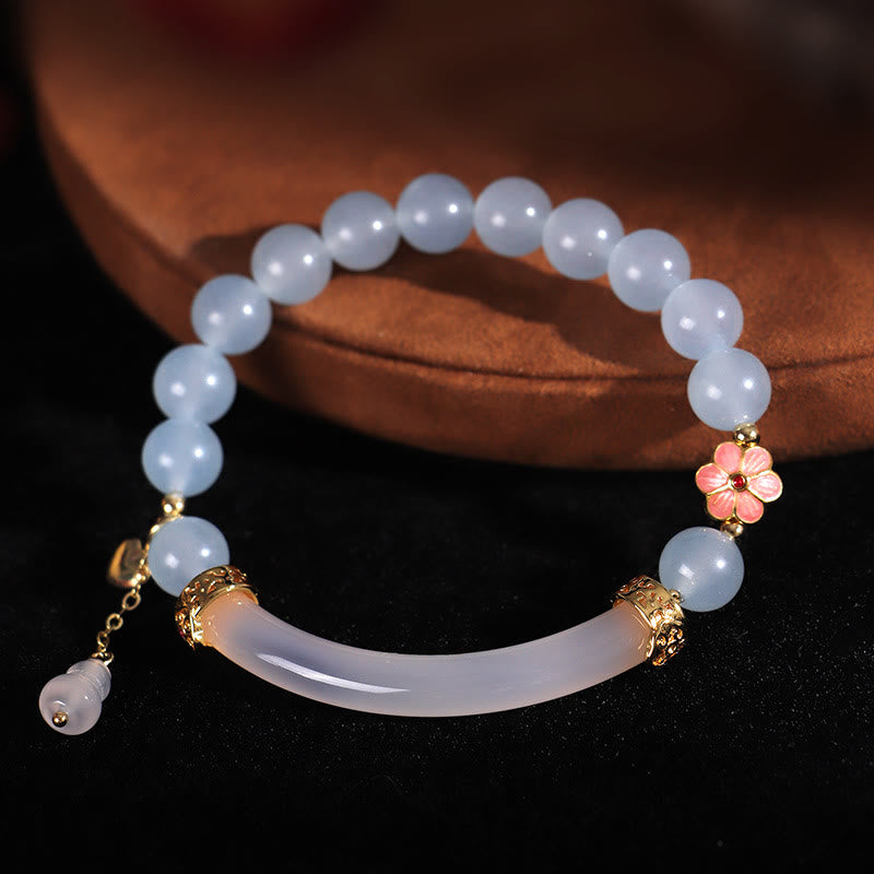 Nimara Ritual Pink Crystal Blue Chalcedony Pearl Cuff Half Bracelet Bangle