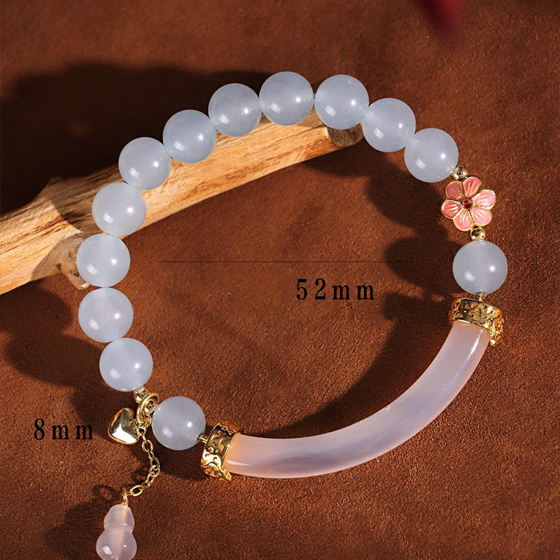 Nimara Ritual Pink Crystal Blue Chalcedony Pearl Cuff Half Bracelet Bangle