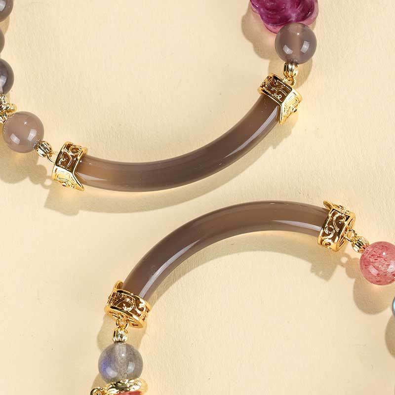 Nimara Ritual Strawberry Quartz Labradorite Fluorite Pearl Cuff Half Bracelet Bangle