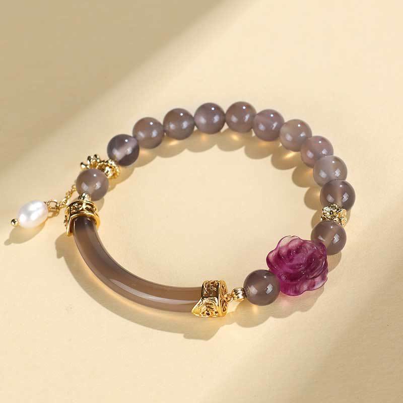 Nimara Ritual Strawberry Quartz Labradorite Fluorite Pearl Cuff Half Bracelet Bangle