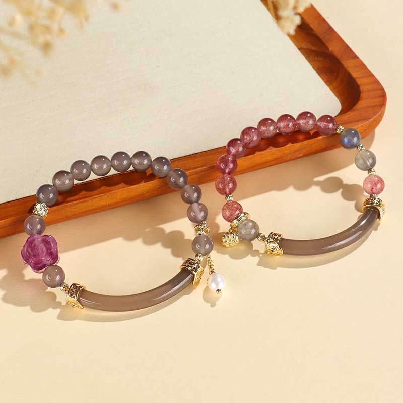 Nimara Ritual Strawberry Quartz Labradorite Fluorite Pearl Cuff Half Bracelet Bangle