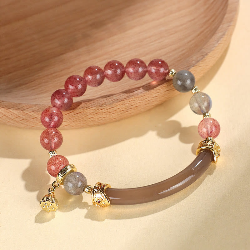 Nimara Ritual Strawberry Quartz Labradorite Fluorite Pearl Cuff Half Bracelet Bangle