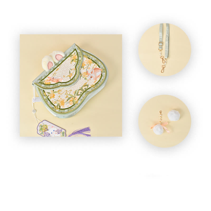 Nimara Ritual Osmanthus Rabbit Embroidery Pearl Chain Furball Tassel Shoulder Bag Crossbody Bag