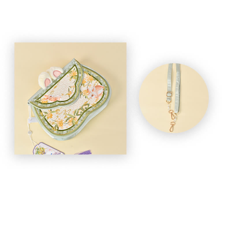 Nimara Ritual Osmanthus Rabbit Embroidery Pearl Chain Furball Tassel Shoulder Bag Crossbody Bag