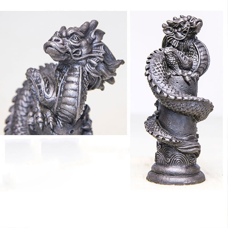 Nimara Ritual Handmade Flying Dragon Around The Pillar Iron Powder Rust Cast Resin Statue Home Decoration
