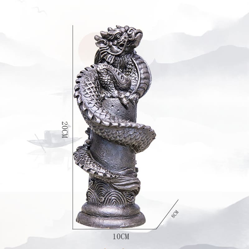 Nimara Ritual Handmade Flying Dragon Around The Pillar Iron Powder Rust Cast Resin Statue Home Decoration