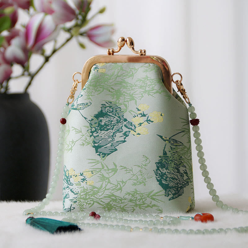 Nimara Ritual Retro Chinese Embroidery Pearl Chain Crossbody Bag Shoudler Bag