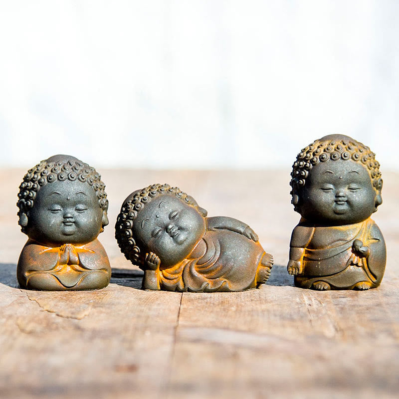 Nimara Ritual Small Standing Lying Sitting Cute Buddha Iron Powder Rust Cast Resin Statue Home Decoration