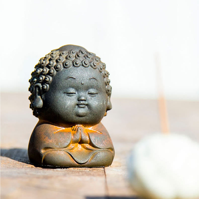 Nimara Ritual Small Standing Lying Sitting Cute Buddha Iron Powder Rust Cast Resin Statue Home Decoration