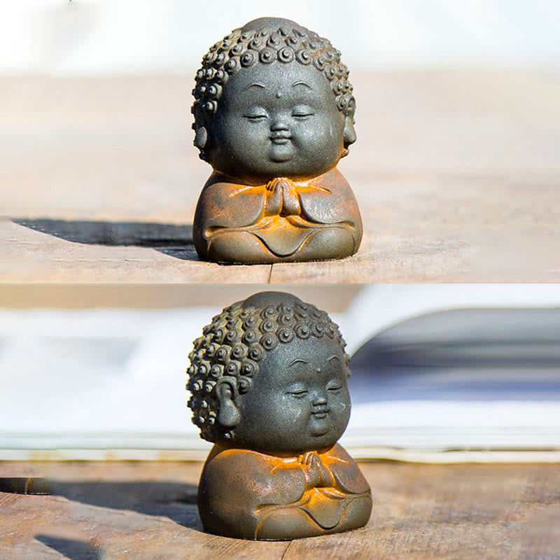 Nimara Ritual Small Standing Lying Sitting Cute Buddha Iron Powder Rust Cast Resin Statue Home Decoration