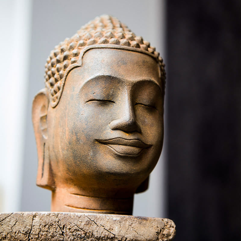 Nimara Ritual Closed Eyes Contemplation Meditating Buddha Head Iron Powder Rust Cast Resin Statue Home Decoration