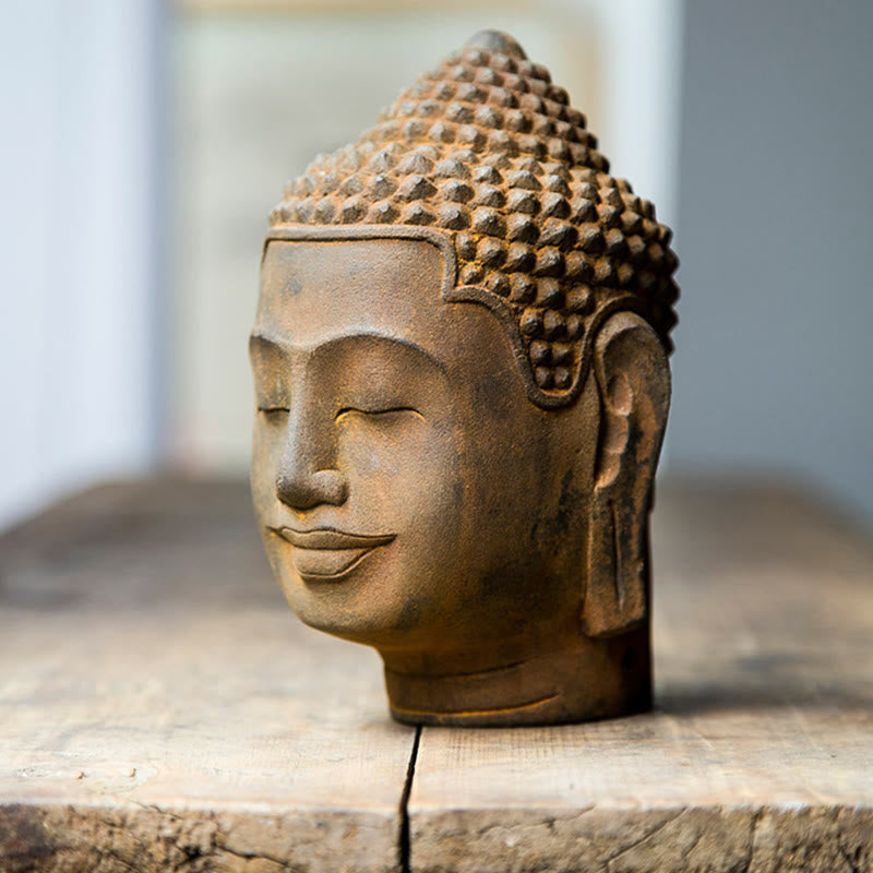 Nimara Ritual Closed Eyes Contemplation Meditating Buddha Head Iron Powder Rust Cast Resin Statue Home Decoration