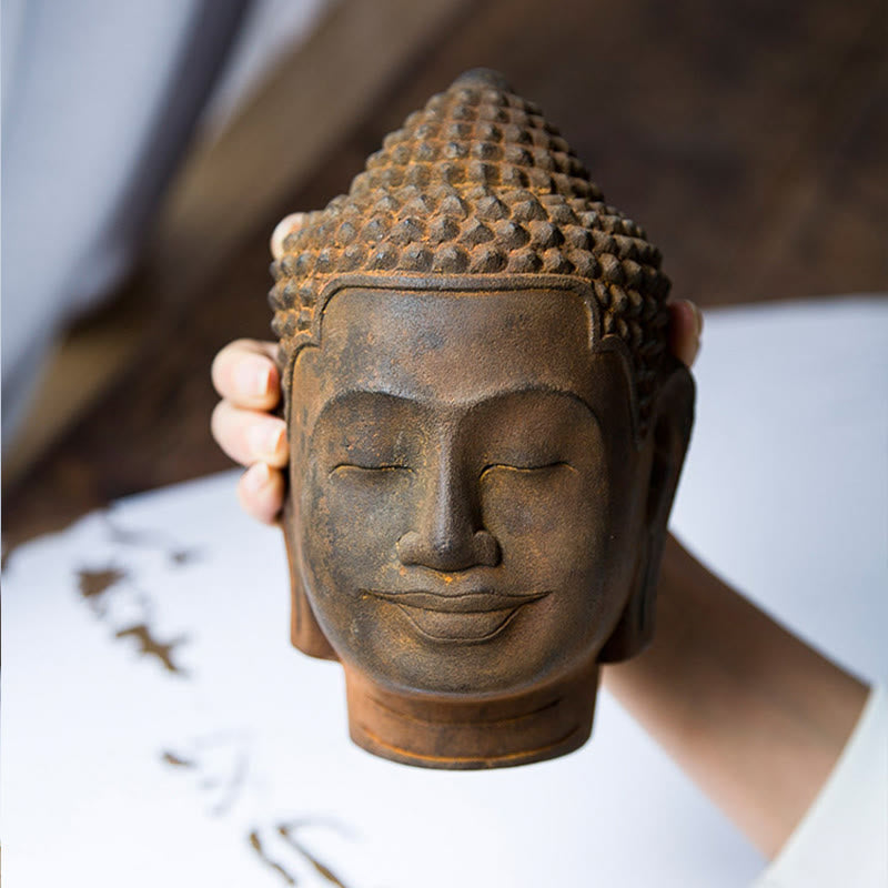 Nimara Ritual Closed Eyes Contemplation Meditating Buddha Head Iron Powder Rust Cast Resin Statue Home Decoration