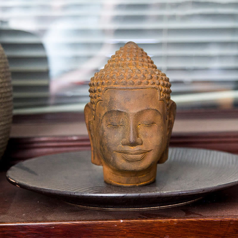 Nimara Ritual Closed Eyes Contemplation Meditating Buddha Head Iron Powder Rust Cast Resin Statue Home Decoration