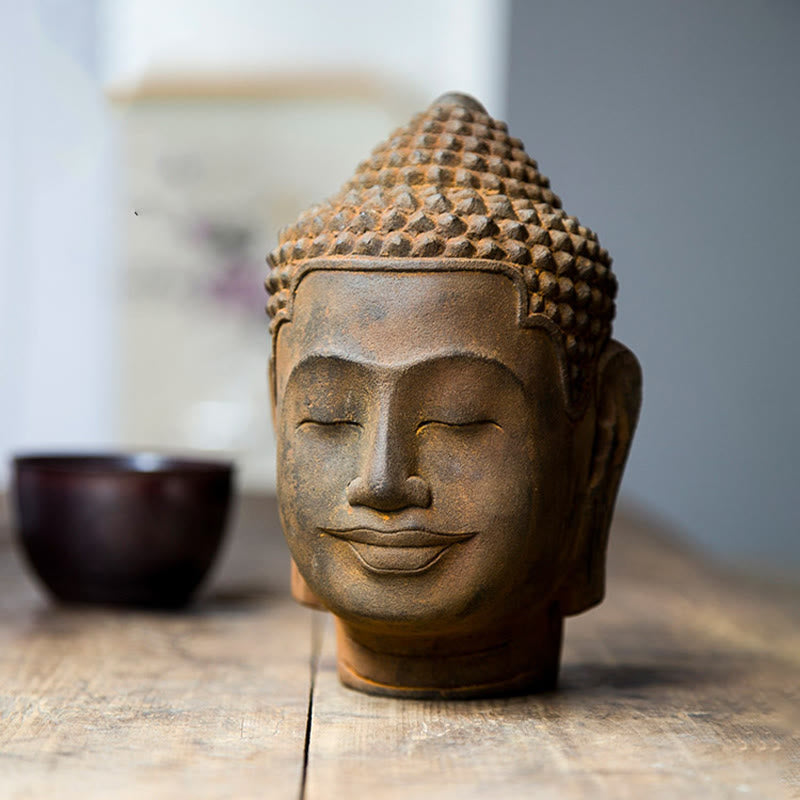 Nimara Ritual Closed Eyes Contemplation Meditating Buddha Head Iron Powder Rust Cast Resin Statue Home Decoration