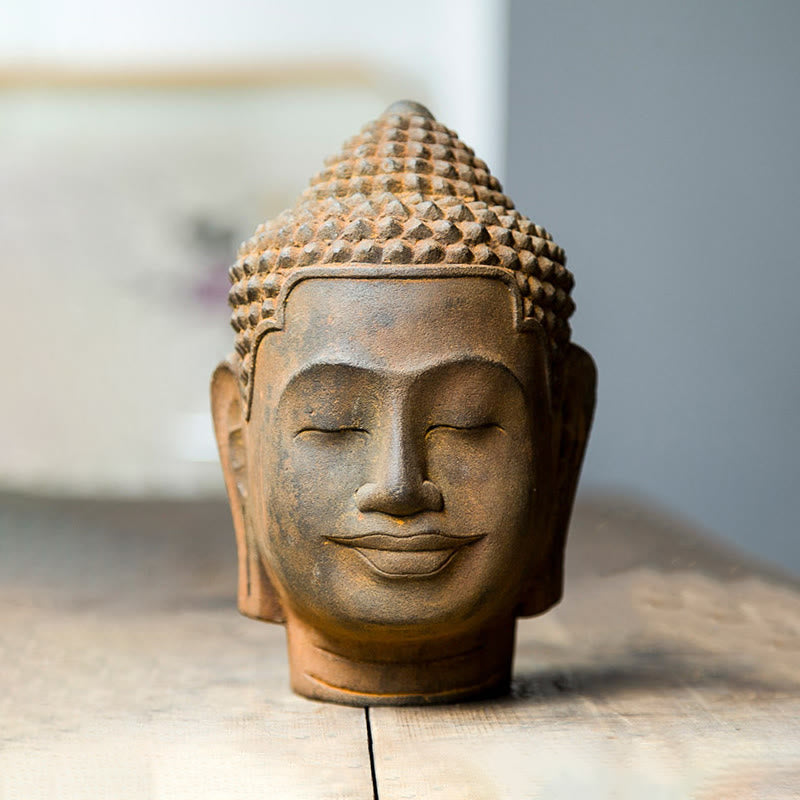 Nimara Ritual Closed Eyes Contemplation Meditating Buddha Head Iron Powder Rust Cast Resin Statue Home Decoration