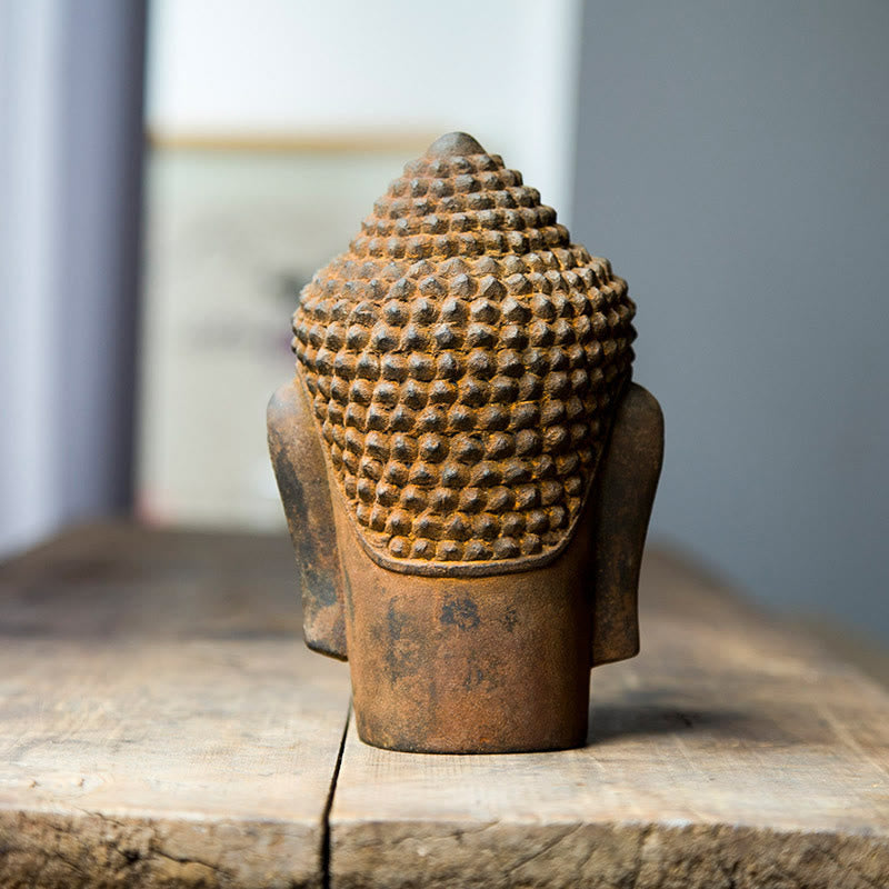 Nimara Ritual Closed Eyes Contemplation Meditating Buddha Head Iron Powder Rust Cast Resin Statue Home Decoration