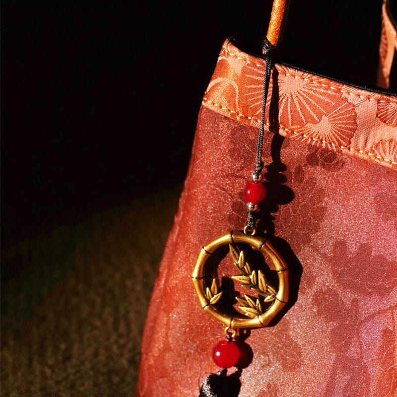 Nimara Ritual Plum Flower Bamboo Branches Embroidery Tassel Xiangyunsha Silk Shoulder Bag Hangbags