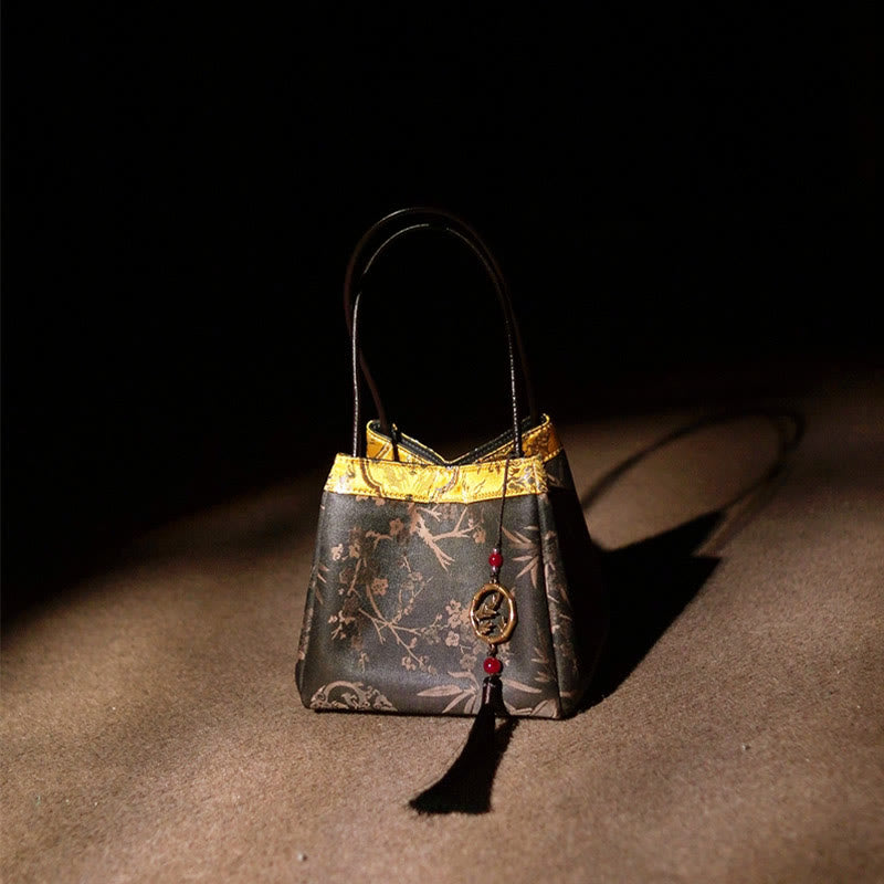 Nimara Ritual Plum Flower Bamboo Branches Embroidery Tassel Xiangyunsha Silk Shoulder Bag Hangbags