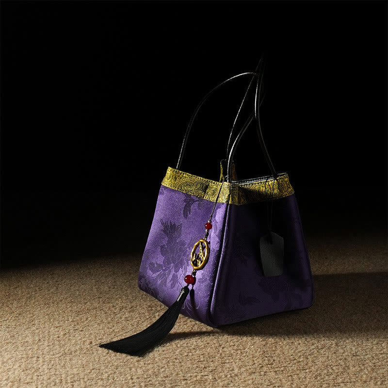 Nimara Ritual Plum Flower Bamboo Branches Embroidery Tassel Xiangyunsha Silk Shoulder Bag Hangbags