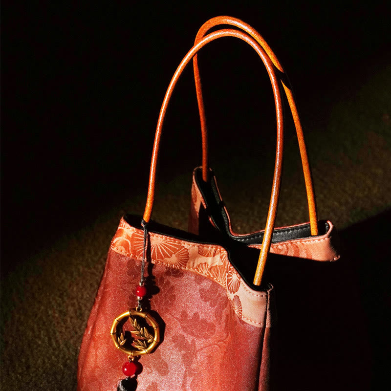 Nimara Ritual Plum Flower Bamboo Branches Embroidery Tassel Xiangyunsha Silk Shoulder Bag Hangbags