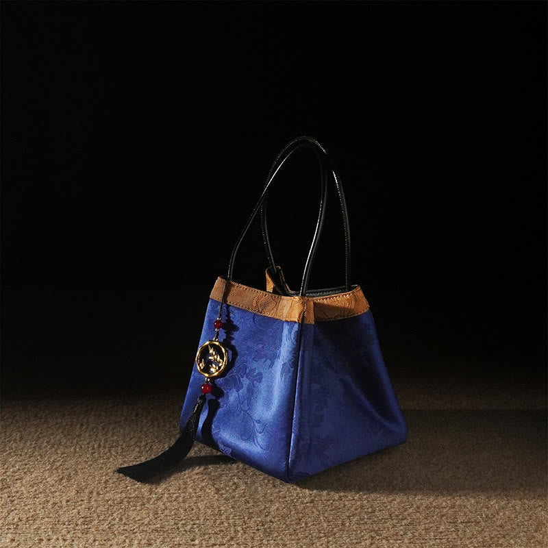 Nimara Ritual Plum Flower Bamboo Branches Embroidery Tassel Xiangyunsha Silk Shoulder Bag Hangbags