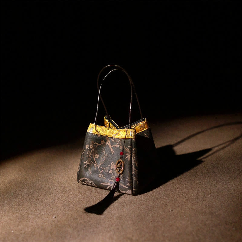 Nimara Ritual Plum Flower Bamboo Branches Embroidery Tassel Xiangyunsha Silk Shoulder Bag Hangbags