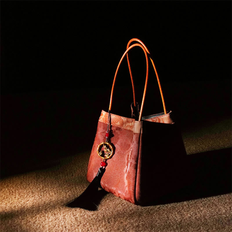 Nimara Ritual Plum Flower Bamboo Branches Embroidery Tassel Xiangyunsha Silk Shoulder Bag Hangbags